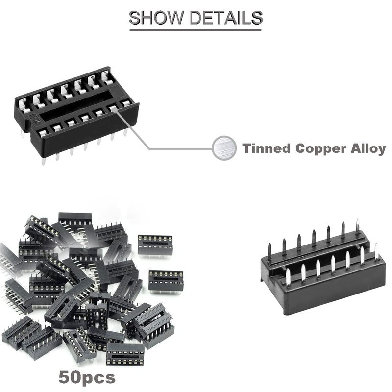 DKARDU 50pcs 14-Pin DIP IC Socket, Black, Easy to Install with Tin Wire Pen for Electronics Experiment DIY - Image 2